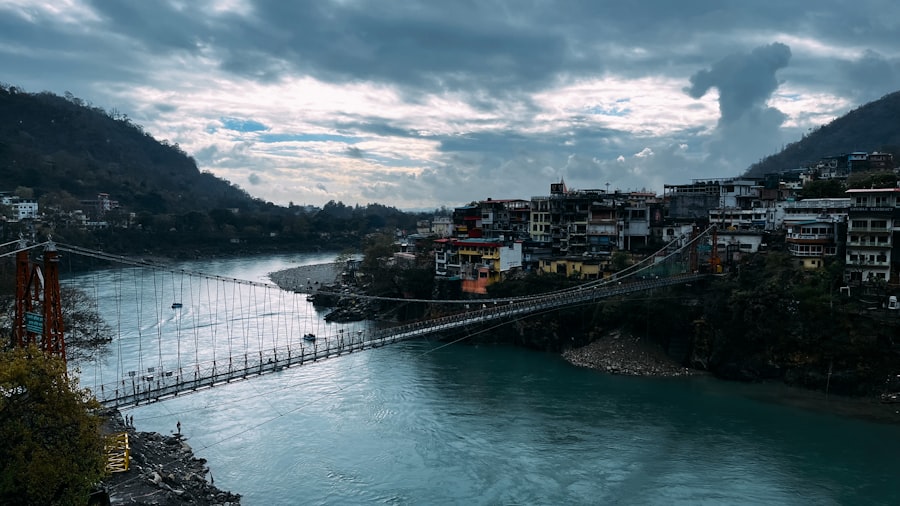 The Ganga winding past Rishikesh in the morning haze