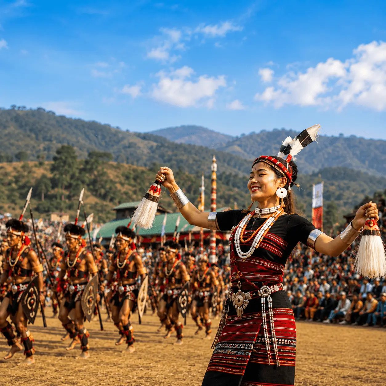 Naga dancers in traditional dress at the Hornbill Festival