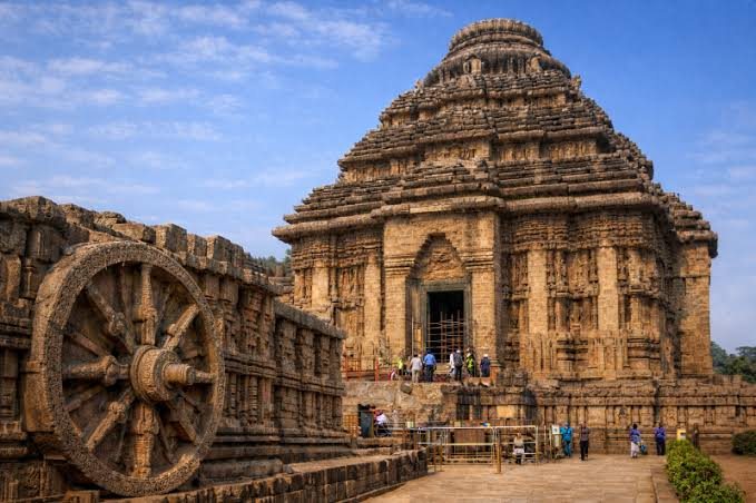 The carved stone chariot wheel of the Konark Sun Temple